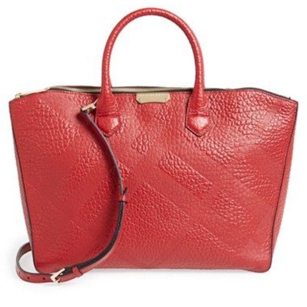 BURBERRY WOMENS BAG GRAINY CHECK LEATHER DEWSBURY TOTE MEDIUM